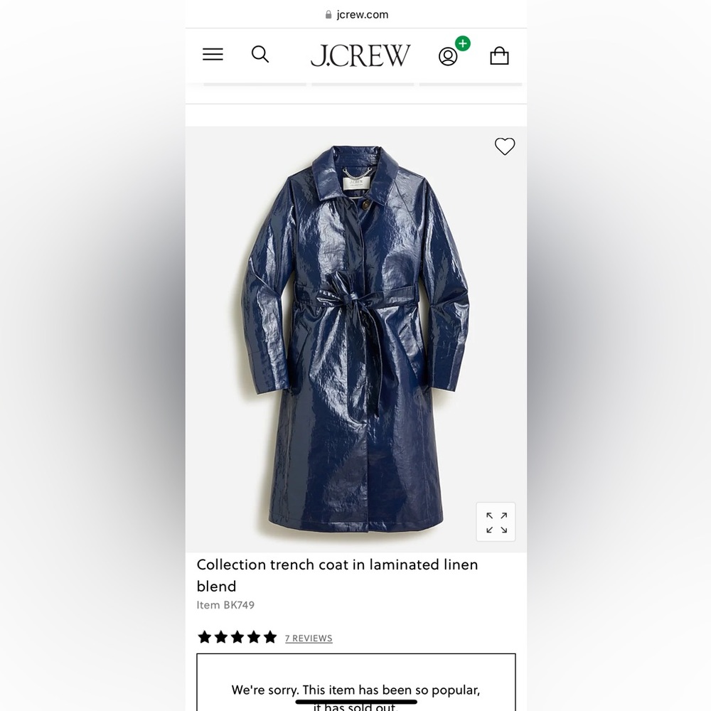 J Crew Collection Trench Coat in Laminated Linen